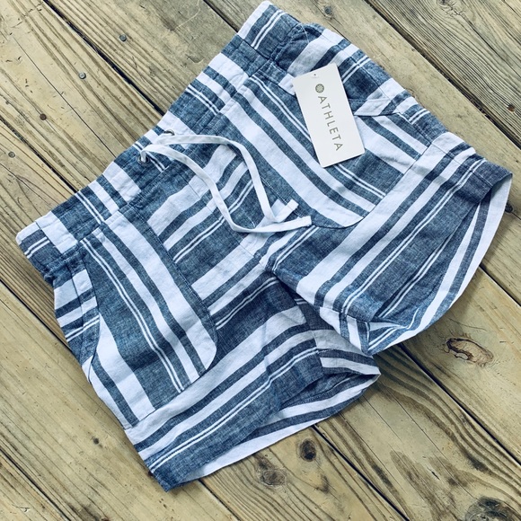 Athleta Pants - Athleta Bold Stripe Linen Shorts Size 12
